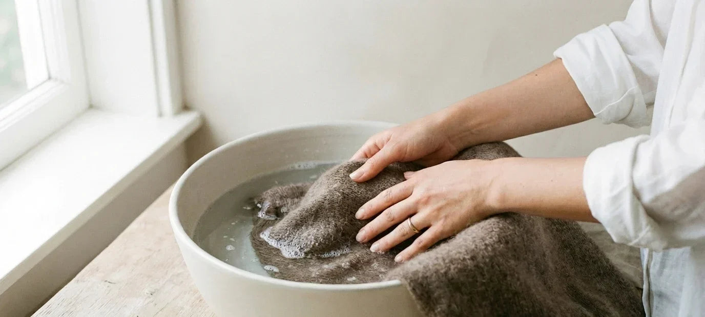 Hand washing yak wool sweater