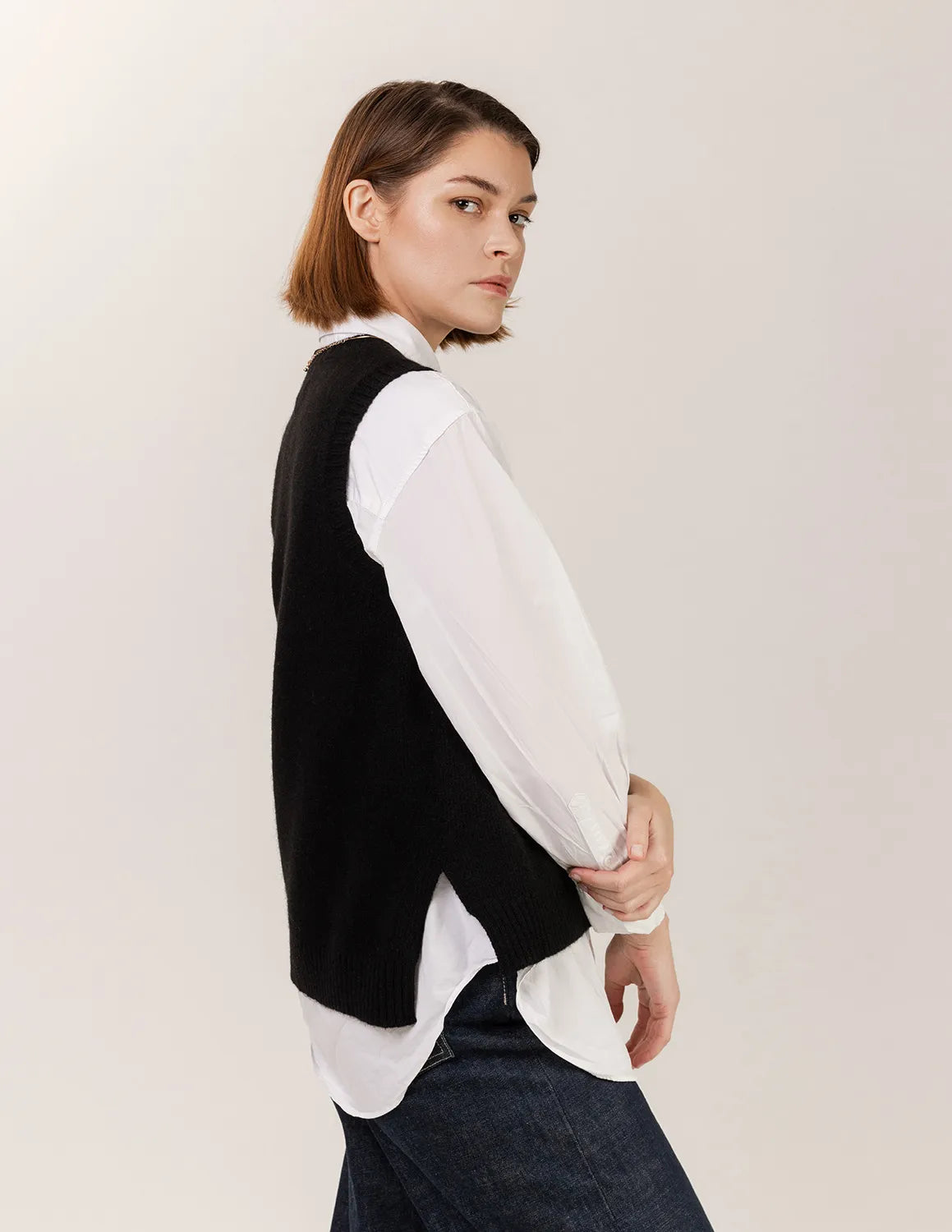 Nomé female model wearing vest 