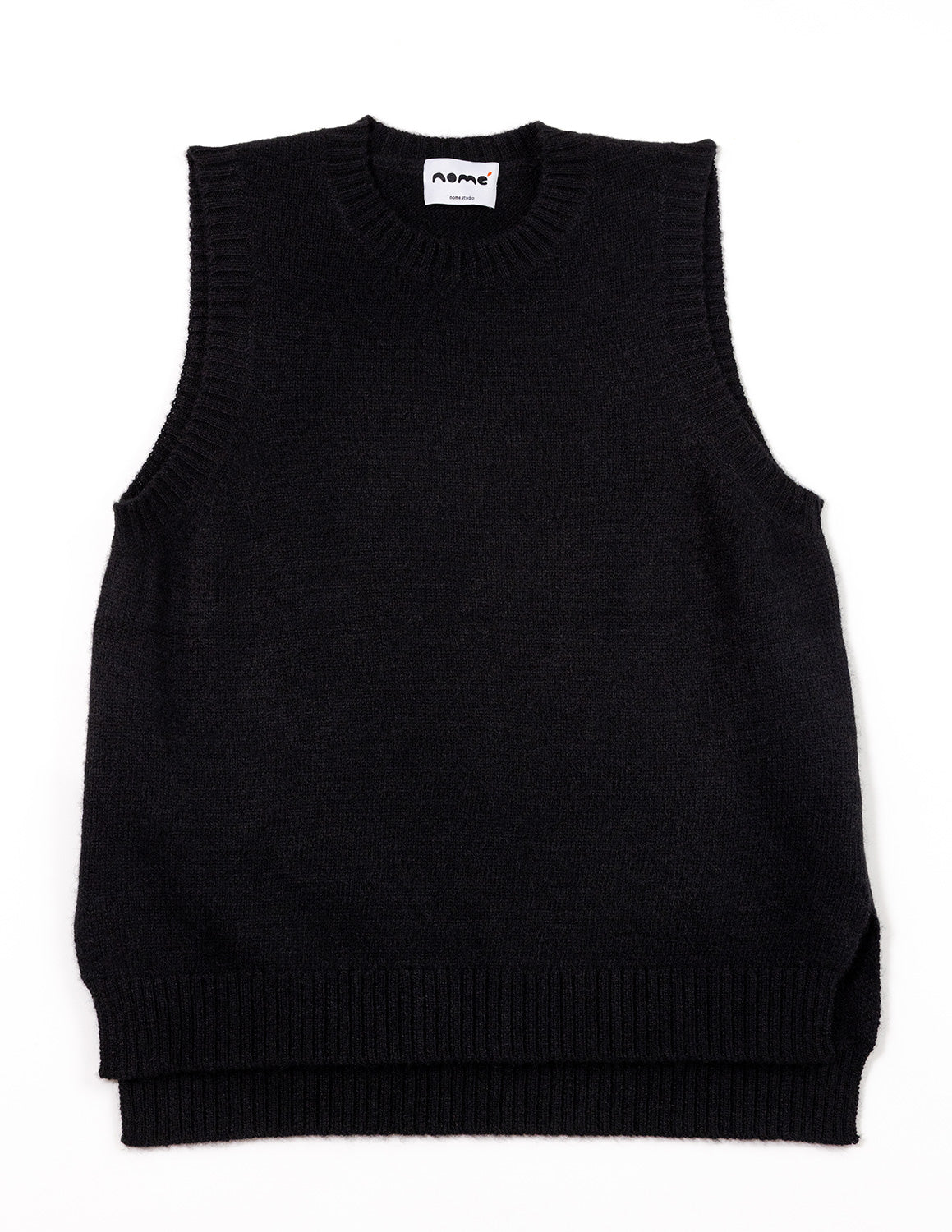 Black sweater vest on a white background