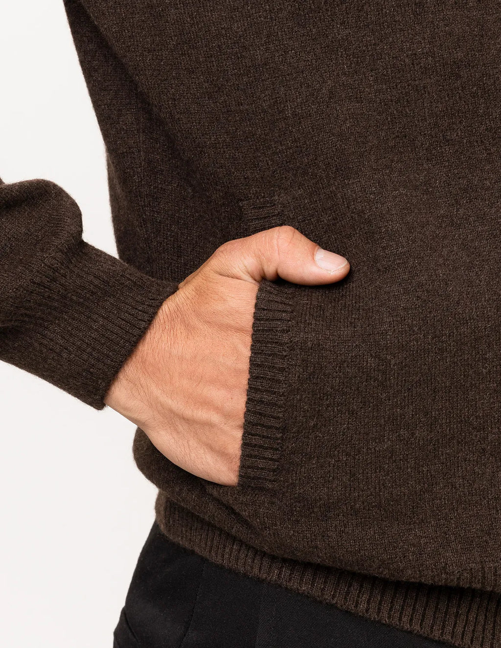 Brown sweater with a hand in the pocket on a white background - Natural Brown