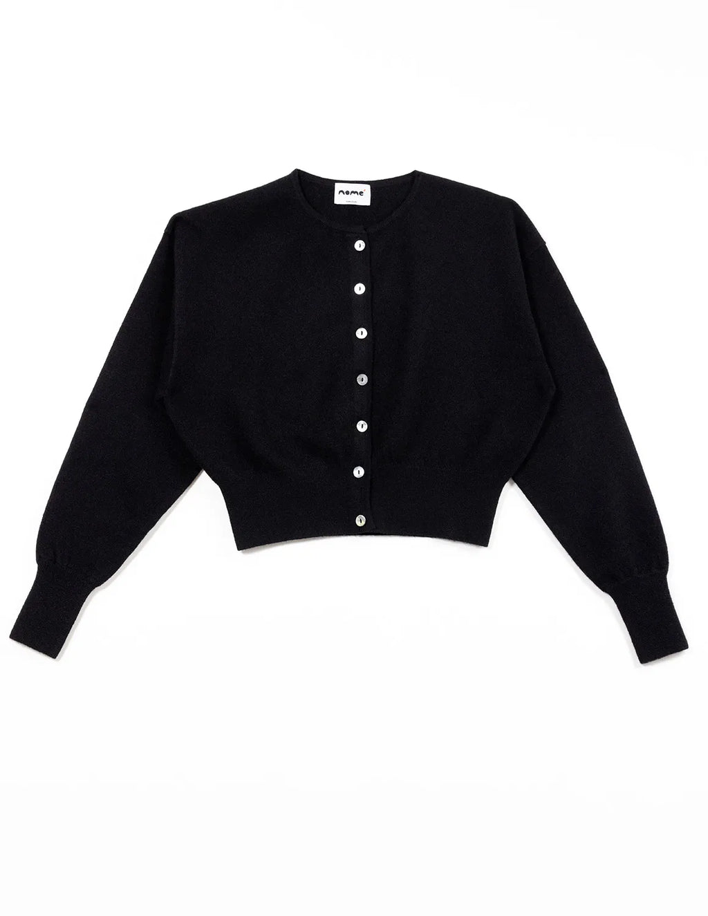 Black cardigan with white buttons on a white background - Black