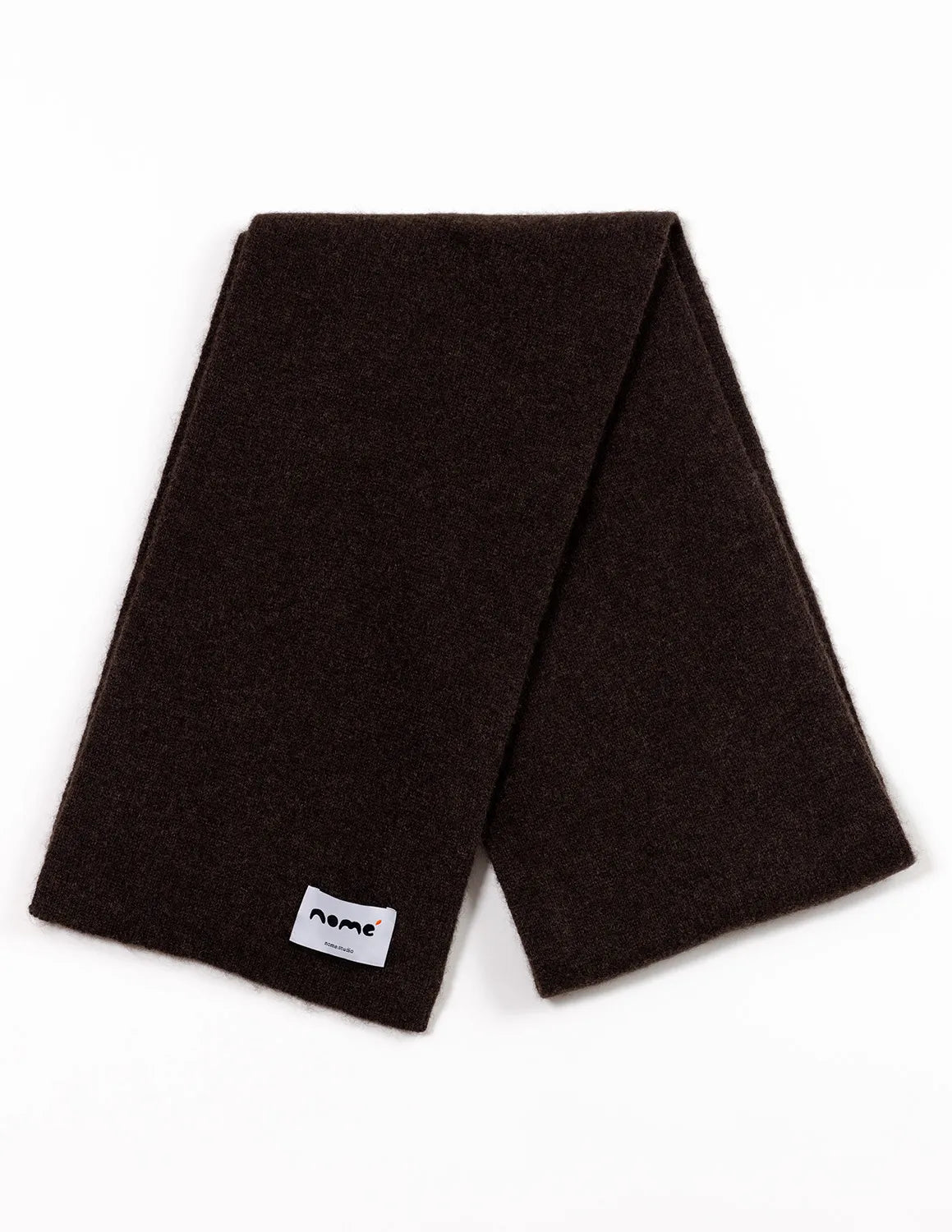 Dark brown scarf with a brand label on a white background - Natural Brown