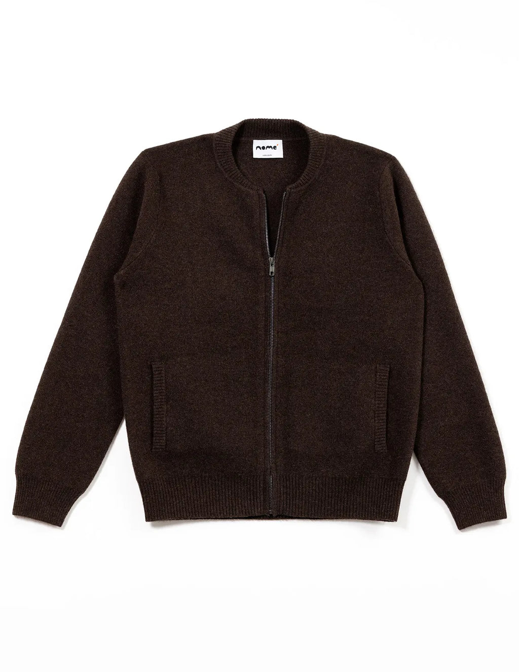 Brown zip-up sweater on a white background- Natural Brown