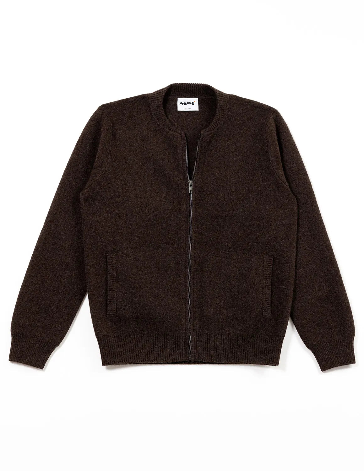 Brown zip-up sweater on a white background- Natural Brown