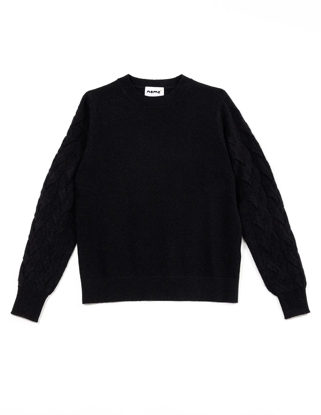 Black sweater with a brand label on a white background - Black