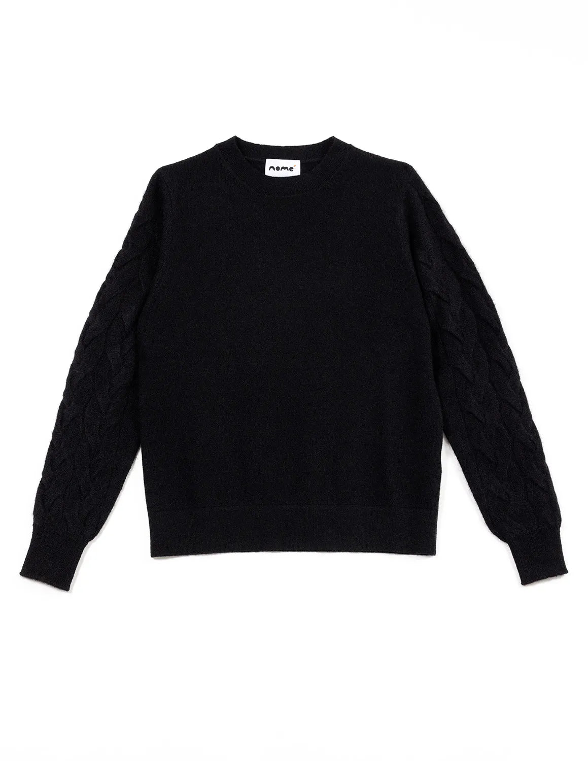 Black sweater with a brand label on a white background - Black